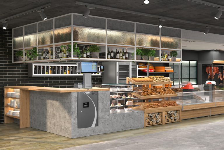 3D visualization of the interior of the grocery store. Design in ...